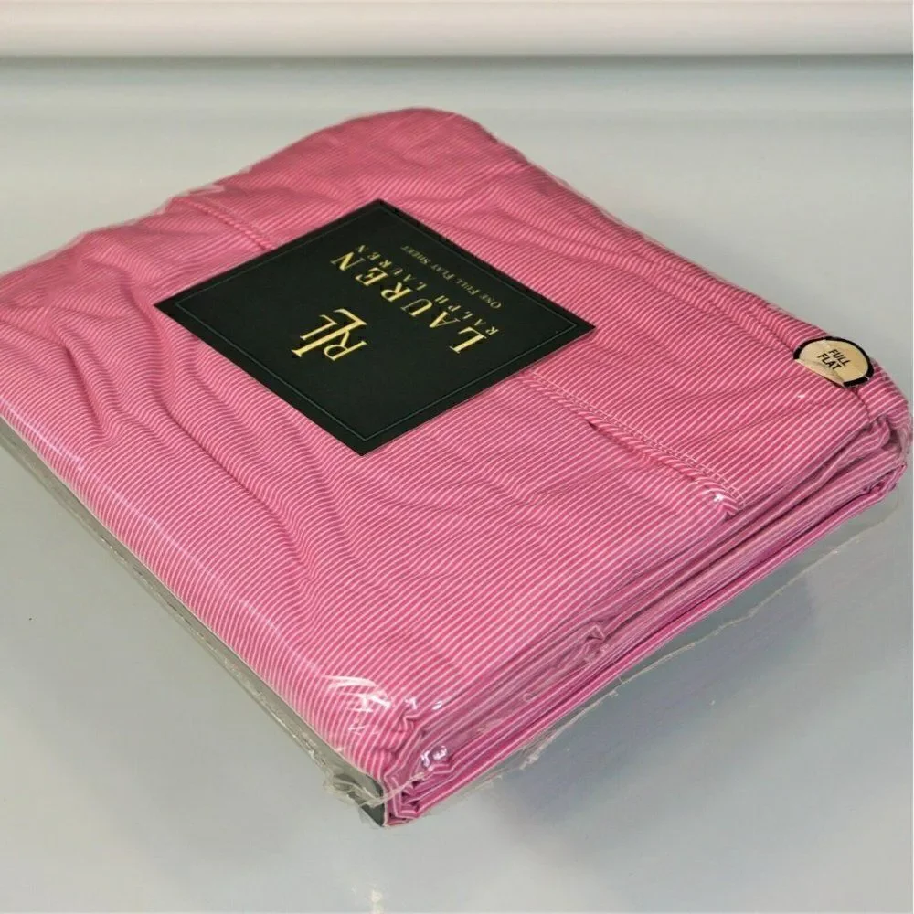 Vintage Lauren Ralph Lauren Full Flat Sheet Cape May Narrow Stripe Pink USA Made